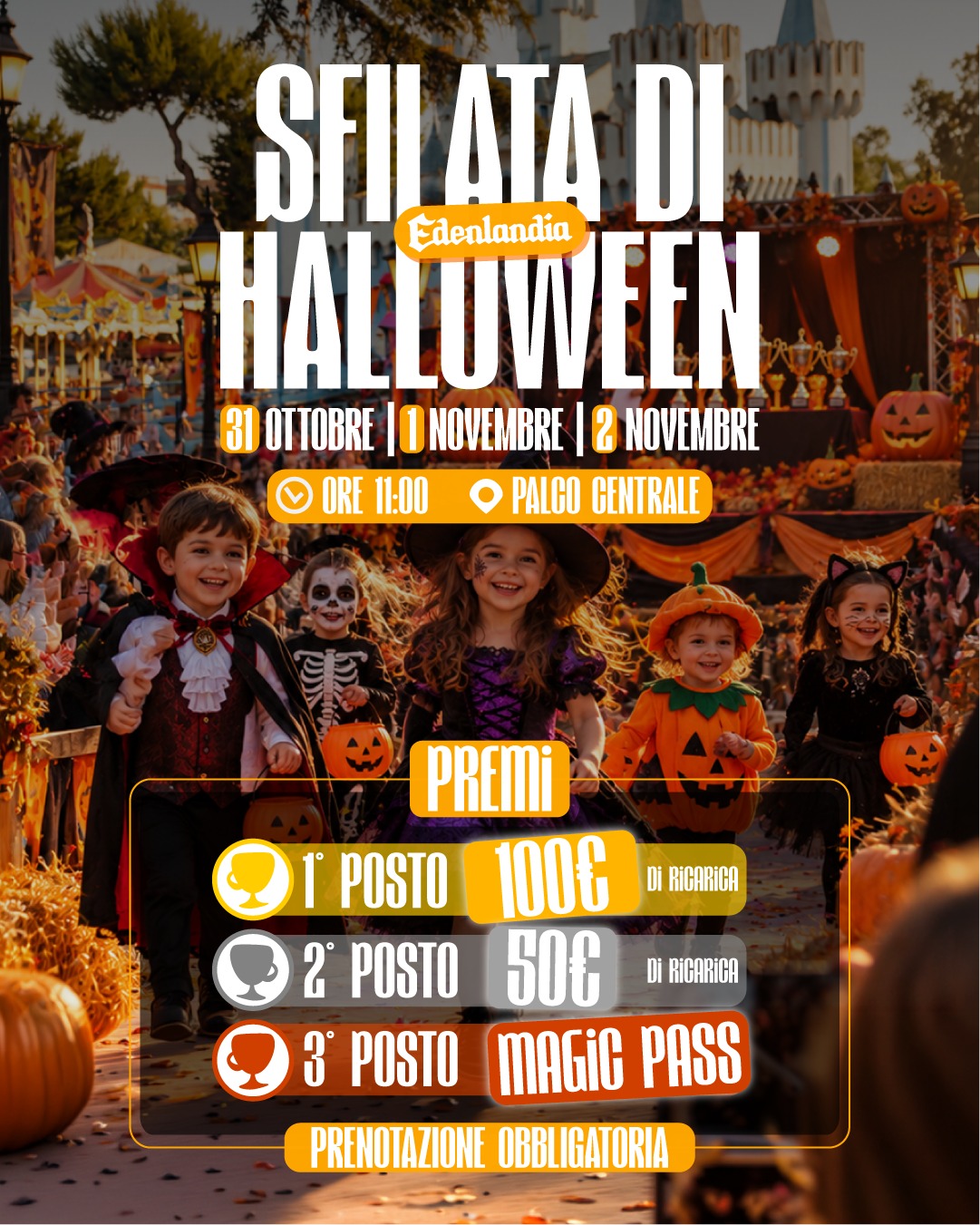 Locandina Sfilata di Halloween Edenlandia — 31 ottobre, 1 e 2 novembre ore 11:00, palco centrale